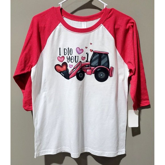 Next Level Apparel Other - I DIG YOU Front Loader Youth XL 14/16 Red 3/4 Raglan Sleeve Valentine's Day Tee
